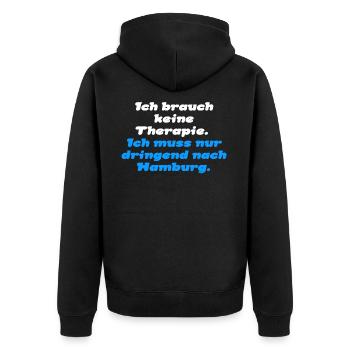 Ich brauch keine Therapie. Hamburg. - Unisex Premium Bio Zip Hoodie - Schwarz - Hinten - Nico (187cm)