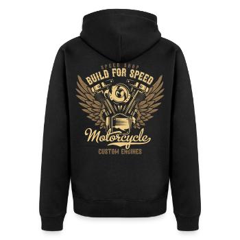 Motorrad fahren Fahrer Motorradfahrer Motorräder - Unisex Premium Bio Zip Hoodie - Schwarz - Hinten - Nico (187cm)