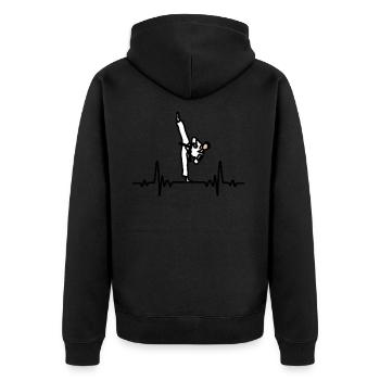 Herzschlag Karate - Unisex Premium Bio Zip Hoodie - Schwarz - Hinten - Nico (187cm)