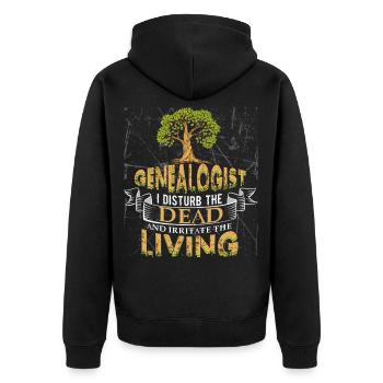 Dead disturb Genealoge cooles Geschenk - Unisex Premium Bio Zip Hoodie - Schwarz - Hinten - Nico (187cm)