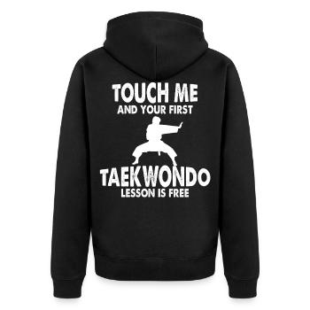 Taekwondo lustiger Spruch Geschenk Kampf - Unisex Premium Bio Zip Hoodie - Schwarz - Hinten - Nico (187cm)