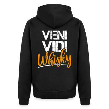 lustiges Veni Vidi Whisky Statement Shirt Bourbon - Unisex Premium Bio Zip Hoodie - Schwarz - Hinten - Nico (187cm)