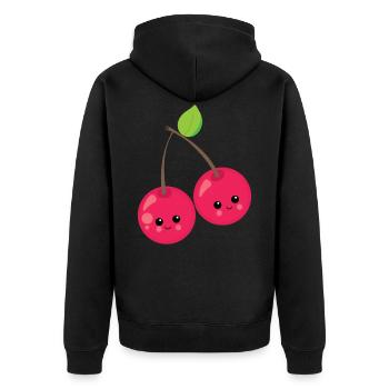 Kirsche - Unisex Premium Bio Zip Hoodie - Schwarz - Hinten - Nico (187cm)