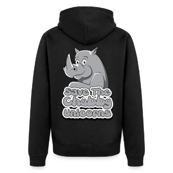 RhinoCeros Rhino Chubby Unicorn Gift - Unisex Premium Organic Zip Hoodie - black - Back - Nico (187cm)