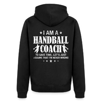 Handball coach gift - Unisex Premium Organic Zip Hoodie - black - Back - Nico (187cm)