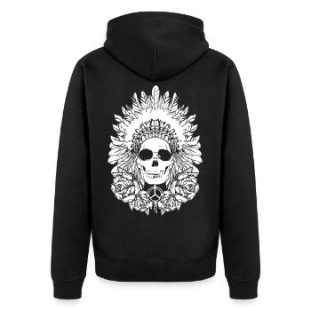Totenkopf Indianer Vintage Geschenk - Unisex Premium Bio Zip Hoodie - Schwarz - Hinten - Nico (187cm)