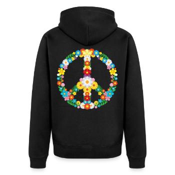 Peace Zeichen Blumen 60s Frieden - Unisex Premium Bio Zip Hoodie - Schwarz - Hinten - Nico (187cm)