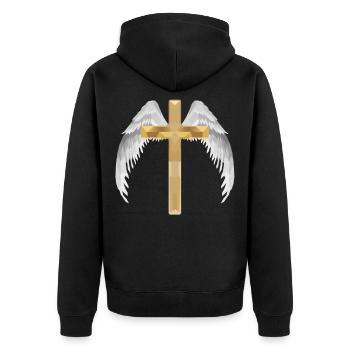 Polygon Kreuz mit Flügel - Unisex Premium Bio Zip Hoodie - Schwarz - Hinten - Nico (187cm)