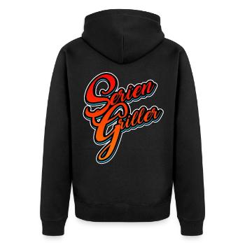 Serien Griller Mann Frau Kind - Unisex Premium Bio Zip Hoodie - Schwarz - Hinten - Nico (187cm)