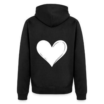 Herz - Unisex Premium Bio Zip Hoodie - Schwarz - Hinten - Nico (187cm)