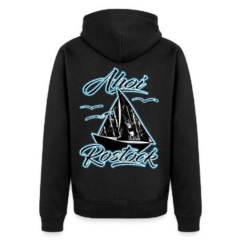 Ahoi Rostock | Yolo-Artwork - Unisex Premium Bio Zip Hoodie - Schwarz - Hinten - Nico (187cm)