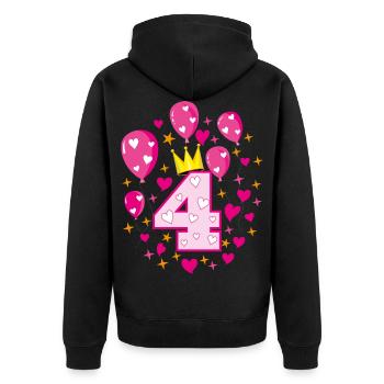 04 4 Geburtstag Mädchen Luftballons Krone Sterne - Unisex Premium Bio Zip Hoodie - Schwarz - Hinten - Nico (187cm)