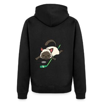 Katze Eishockey Wintersport Hockey Katzen Puck - Unisex Premium Bio Zip Hoodie - Schwarz - Hinten - Nico (187cm)