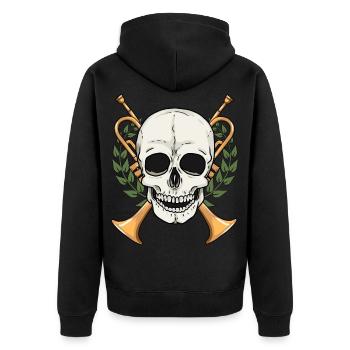Trompete Trompeten Musik Musiker Blasmusik Schädel - Unisex Premium Bio Zip Hoodie - Schwarz - Hinten - Nico (187cm)