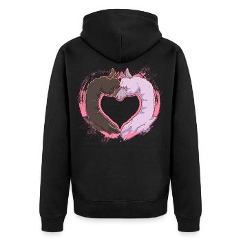Alpaga chameau amour coeur couple objectif relation - Veste à capuche bio Premium Unisexe - noir - Dos - Nico (187cm)