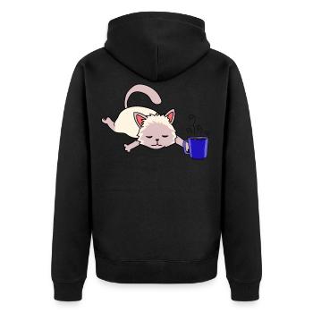 Monday Morning Cat Morning Grouch Coffee - Unisex Premium Organic Zip Hoodie - black - Back - Nico (187cm)