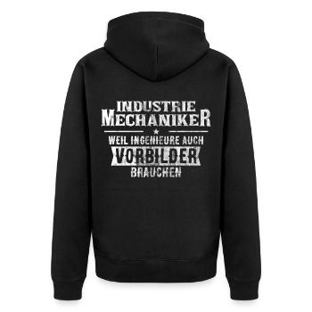 Industriemechaniker | Schlosser Werkstatt Geschenk - Unisex Premium Bio Zip Hoodie - Schwarz - Hinten - Nico (187cm)