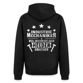 Industriemechaniker | Schlosser Werkstatt Geschenk - Unisex Premium Bio Zip Hoodie - Schwarz - Hinten - Nico (187cm)