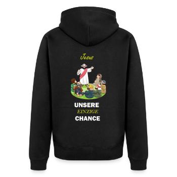 Jesus ist unsere einzige Chance! - Unisex Premium Bio Zip Hoodie - Schwarz - Hinten - Nico (187cm)