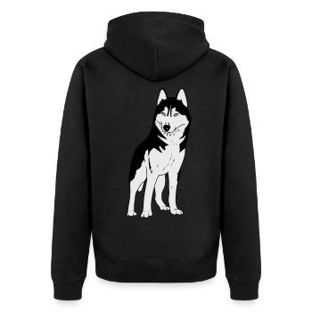 Husky Dog - Unisex Premium Organic Zip Hoodie - black - Back - Nico (187cm)