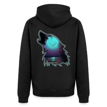 Wolf with moon | Yolo Artwork - Unisex Premium Organic Zip Hoodie - black - Back - Nico (187cm)