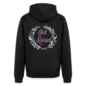 Just married - Unisex Premium Organic Zip Hoodie - black - Back - Nico (187cm)