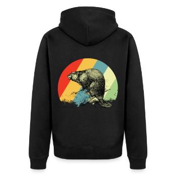 Biber Retro - Unisex Premium Bio Zip Hoodie - Schwarz - Hinten - Nico (187cm)