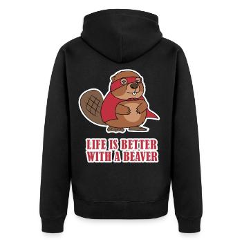 Superhero beaver river life swimming gift - Unisex Premium Organic Zip Hoodie - black - Back - Nico (187cm)