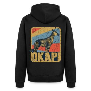 Okapi Retro - Unisex Premium Bio Zip Hoodie - Schwarz - Hinten - Nico (187cm)