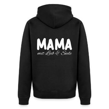 Mama Leib & Seele | Muttertag Mutter Geschenk - Unisex Premium Bio Zip Hoodie - Schwarz - Hinten - Nico (187cm)
