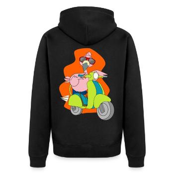 Flamingo motorcycle scooter moped gift shirt - Unisex Premium Organic Zip Hoodie - black - Back - Nico (187cm)