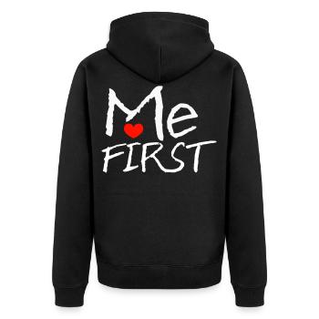 self-love - Unisex Premium Organic Zip Hoodie - black - Back - Nico (187cm)