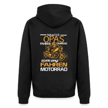 Manche Opas fahren Fahrrad - Echte fahren Motorrad - Unisex Premium Bio Zip Hoodie - Schwarz - Hinten - Nico (187cm)