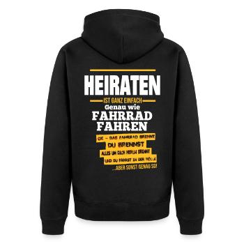 Heiraten ist wie Fahrrad fahren - In der Hölle - Unisex Premium Bio Zip Hoodie - Schwarz - Hinten - Nico (187cm)