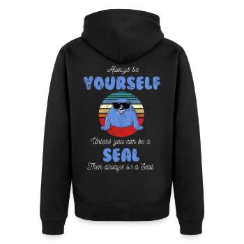 Robbe Seelöwe - Unisex Premium Bio Zip Hoodie - Schwarz - Hinten - Nico (187cm)