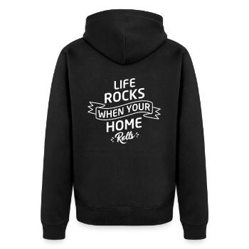 Aventure attend, Funny Camping Gift Randonnée Voyage - Veste à capuche bio Premium Unisexe - noir - Dos - Nico (187cm)