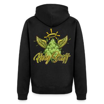 THC Heiliges Zeug - Unisex Premium Bio Zip Hoodie - Schwarz - Hinten - Nico (187cm)