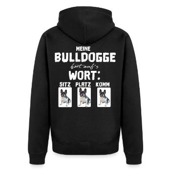 Französische Bulldogge french bulldog FRENCHIE - Unisex Premium Bio Zip Hoodie - Schwarz - Hinten - Nico (187cm)