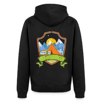 camping - Unisex Premium Organic Zip Hoodie - black - Back - Nico (187cm)