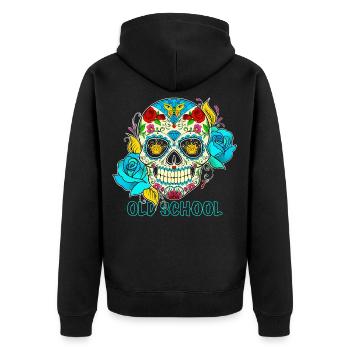 Oldschool Skull shirt - Unisex Premium Bio Zip Hoodie - Schwarz - Hinten - Nico (187cm)
