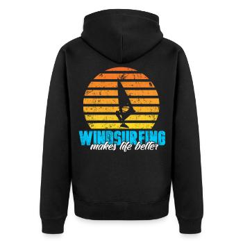 Windsurfen - Unisex Premium Bio Zip Hoodie - Schwarz - Hinten - Nico (187cm)