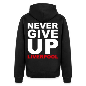 Never Give Up Liverpool - Football, Sports de ballon, Rouge - Veste à capuche bio Premium Unisexe - noir - Dos - Nico (187cm)