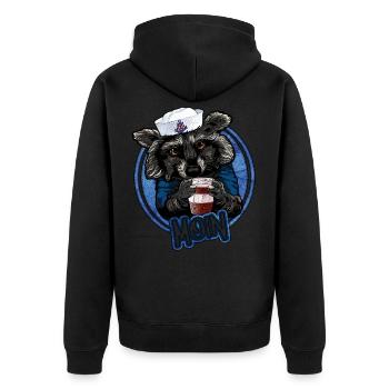 Kaffeeliebender Waschbär | Yolo-Artwork - Unisex Premium Bio Zip Hoodie - Schwarz - Hinten - Nico (187cm)
