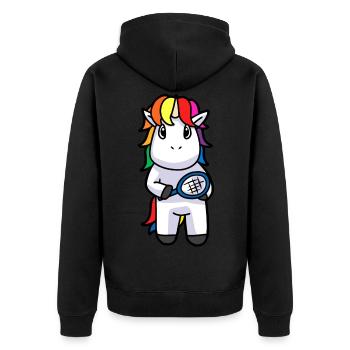 Tennis Tennisspieler Einhorn Fabeltier Sport Tiere - Unisex Premium Bio Zip Hoodie - Schwarz - Hinten - Nico (187cm)