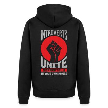 Introverts Unite Introvertierte Menschen introvert - Unisex Premium Bio Zip Hoodie - Schwarz - Hinten - Nico (187cm)