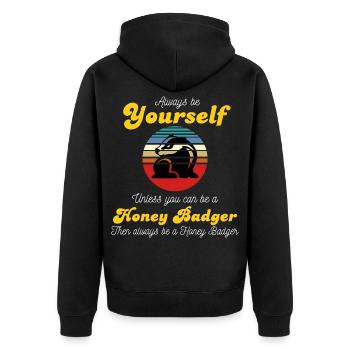 Honigdachs Raubtier - Unisex Premium Bio Zip Hoodie - Schwarz - Hinten - Nico (187cm)