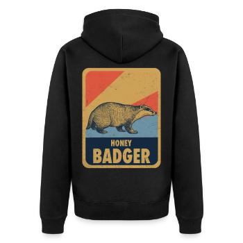 Honigdachs Retro - Unisex Premium Bio Zip Hoodie - Schwarz - Hinten - Nico (187cm)