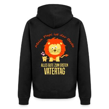 Erster Vatertag - Löwe - Unisex Premium Bio Zip Hoodie - Schwarz - Hinten - Nico (187cm)