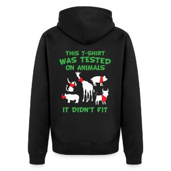 This t-shirt was tested on animals - it didn't fit - Unisex Premium Organic Zip Hoodie - black - Back - Nico (187cm)