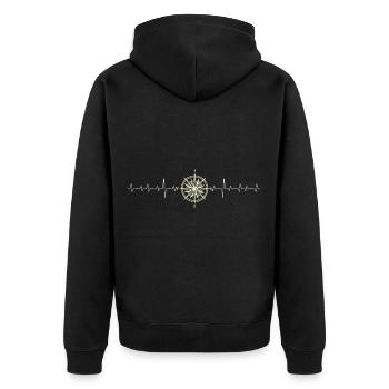 Kompass Heartbeat cooles Geschenk - Unisex Premium Bio Zip Hoodie - Schwarz - Hinten - Nico (187cm)